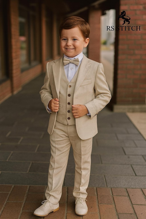 Boys Beige Suit Set | 3 Piece Kids Formal Outfit With Vest, Pants & Bow Tie | Toddler Ring Bearer Suit | Wedding, Birthday, Party Outfit - Etsy Israel Boys Beige Suit Set | 3 Piece Kids Formal Outfit With Vest, Pants & Bow Tie | Toddler Ring Bearer Suit | Wedding, Birthday, Party Outfit - Etsy Israel