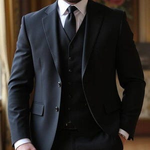 Men’s Black 3 Piece Suit | Classic Slim Fit Tuxedo | Wedding, Business & Formal Wear | Party Wear Suit Tailored Luxury Suit by RS Stitch