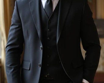Men’s Black 3 Piece Suit | Classic Slim Fit Tuxedo | Wedding, Business & Formal Wear | Party Wear Suit Tailored Luxury Suit by RS Stitch