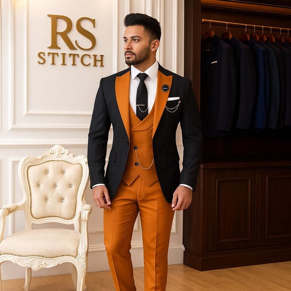 Luxury Men's 3 Piece Suit  Black & Burnt Orange Tuxedo | Designer Wedding  Suit | Prom, Formal, Groom, Groomsmen Outfit | Men's Custom Suit - Etsy  Israel