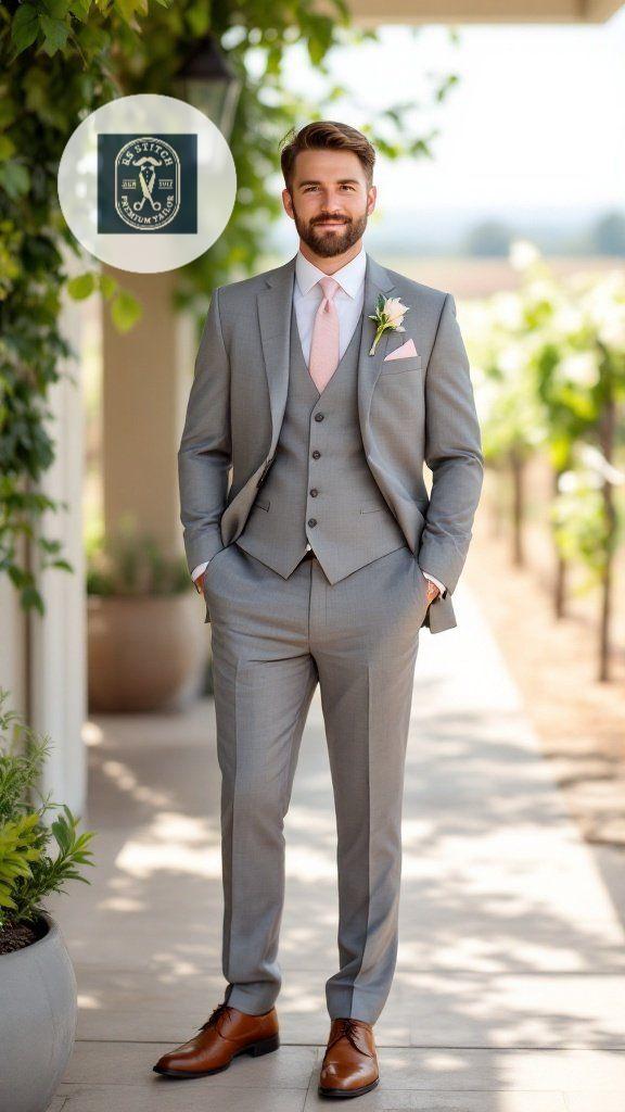 メンズ3ピースグレーウェディングスーツ | ベスト付き新郎スーツ