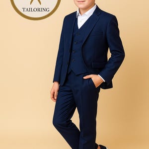 Boys Navy Blue 3-Piece Suit: Kids Wedding Outfit, Ring Bearer Attire