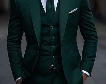 Green 3 Piece Men Suit | Formal Wedding Suit for Men | Slim Fit Blazer Waistcoat Trousers | Groom Party Wear Outfit | rsstitch Free Shipping