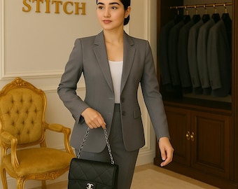 Women’s Grey Pantsuit – Tailored Business Suit Set | Elegant Blazer & Trousers for Office, Workwear, Formal Professional Outfit For Women