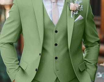 Lichtgroen 3-delig herenpak | Pak bruiloft bruidegom | Pak voor formele feestkleding | Galakostuum voor heren | Op maat gemaakte blazervest broekset