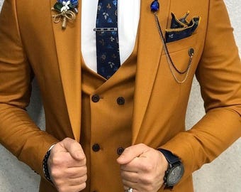 Klassiek roestoranje 3-delig kostuum voor heren | Pak bruiloft bruidegom | Verlovingsfeestoutfit | Bruidsjonkerskleding | Formele smokingset, pak