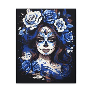Canvas Print, Vibrant Day of the Dead Wall Art & Decor, Framed Mexican Sugar Skull Design, Home Office Decoration, Dia de los Muertos,