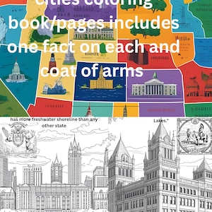 US States Coloring Book: Facts & Coat of Arms (PDF Printable Activity Book)