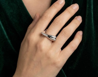 Vetgedrukte geometrische band, sieraden voor haar, moderne sterlingzilveren ring