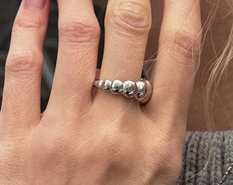 Bold Silver Bubble Ring | Rounded Dome Band | 925 Sterling Silver Jewelry | Minimalist Modern Style | Perfect Gift for Women