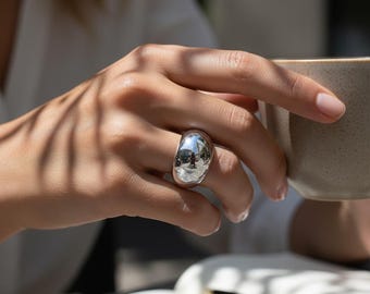 Sterling Silver Dome Ring | High Polish Bold Band | Minimal Jewelry | Statement Piece | Gift Box Included