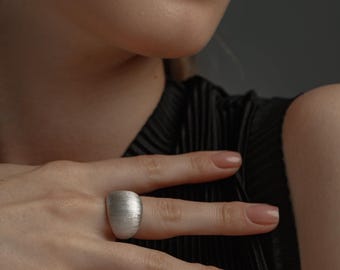 Sterling Silver Dome Ring | Bold Statement Ring for Women | Handmade 925 Silver Jewelry | Minimalist Wide Band Ring Gift