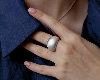 Sterling Silver Dome Ring – Textured Wide Band, Contemporary Minimalist Design, Everyday Statement Ring