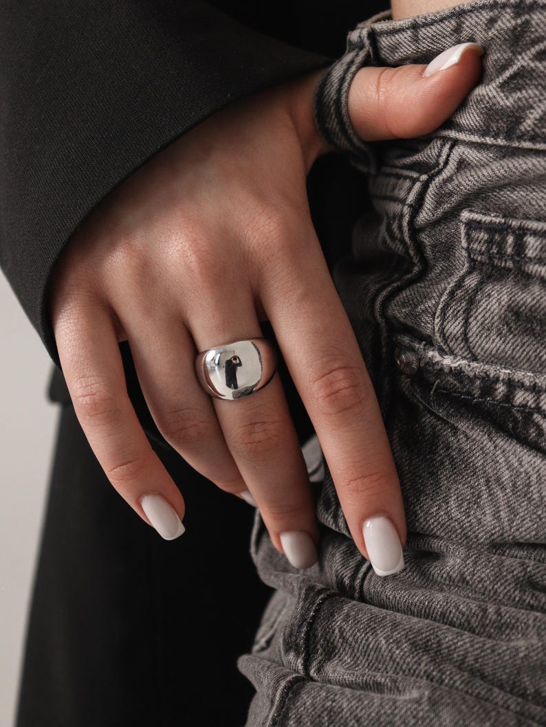 Bold 925 Sterling Silver Dome Ring for Women | Statement Oval Shape | Minimalist Chunky Band | Gift Jewelry for Her | Polished Mirror Finish image 2