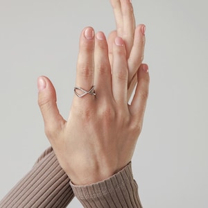 Modern Silver Ring | 925 Sterling Rhodium Open Band | Geometric Triangle Design with Fianite Inserts | Minimalist Jewelry Gift