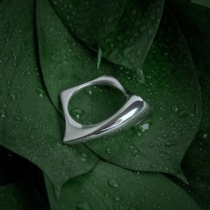 Handmade Sterling Silver Ring - 925 Rhodium-Plated Sculptural Square Shape Modern Minimalist Architectural Jewelry Gift