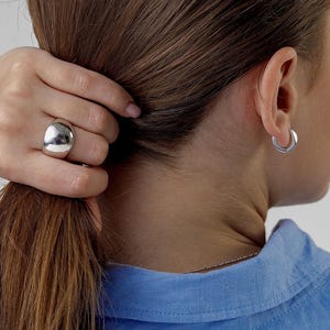 Bold 925 Sterling Silver Dome Ring for Women | Statement Oval Shape | Minimalist Chunky Band | Gift Jewelry for Her | Polished Mirror Finish image 8