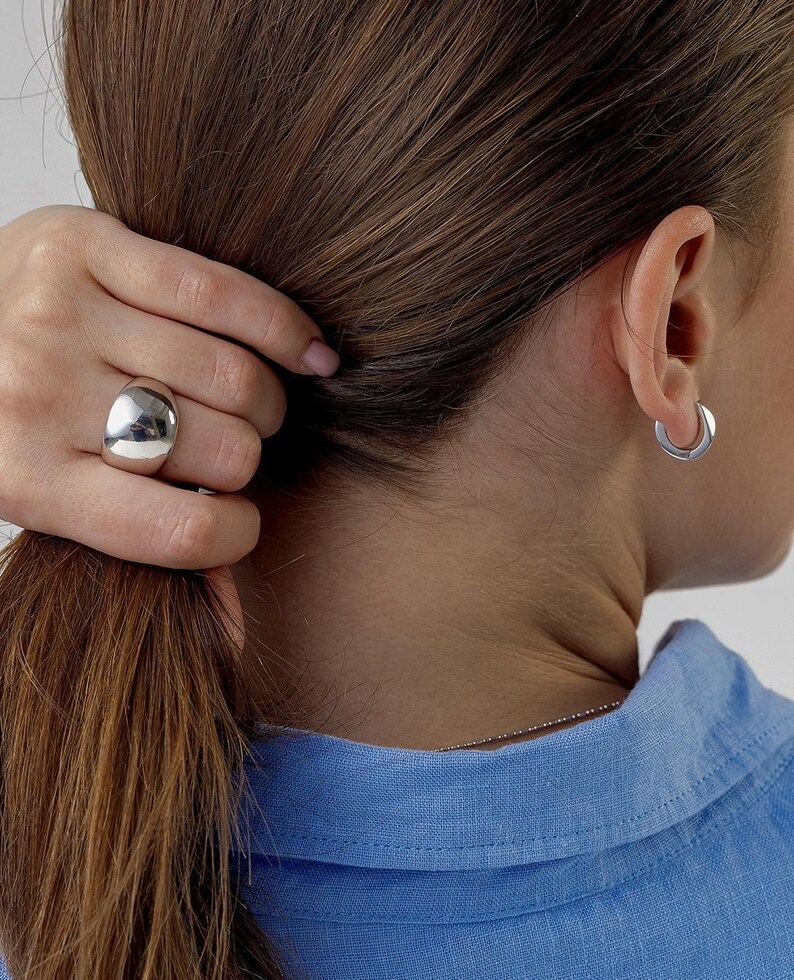 Bold 925 Sterling Silver Dome Ring for Women | Statement Oval Shape | Minimalist Chunky Band | Gift Jewelry for Her | Polished Mirror Finish image 8