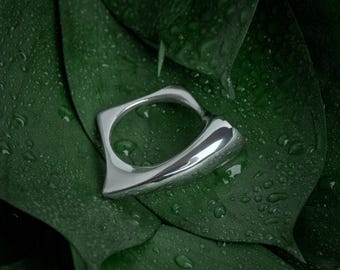 Geometric Silver Ring - Bold Sculptural Statement Band - Minimalist Modern Jewelry Design - Gift for - Modern Gift Jewelry for Women