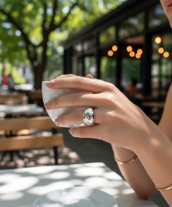 Bold 925 Sterling Silver Dome Ring for Women | Statement Oval Shape | Minimalist Chunky Band | Gift Jewelry for Her | Polished Mirror Finish