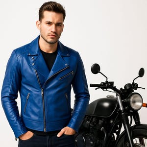 Mens Blue Moto Leather Jackets