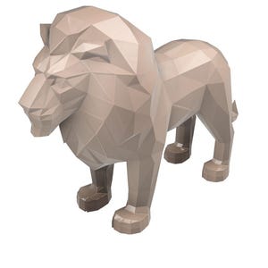 Low Poly Lion STL File – 3D Printable Animal Model – Geometric Lion Digital Download
