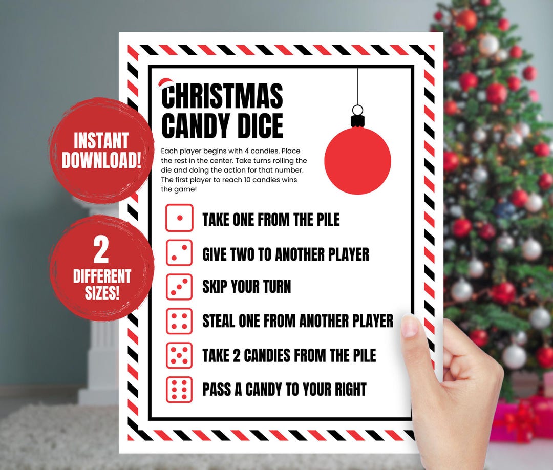 Christmas Candy Dice Game: Printable for Holiday Events, Red and Black ...