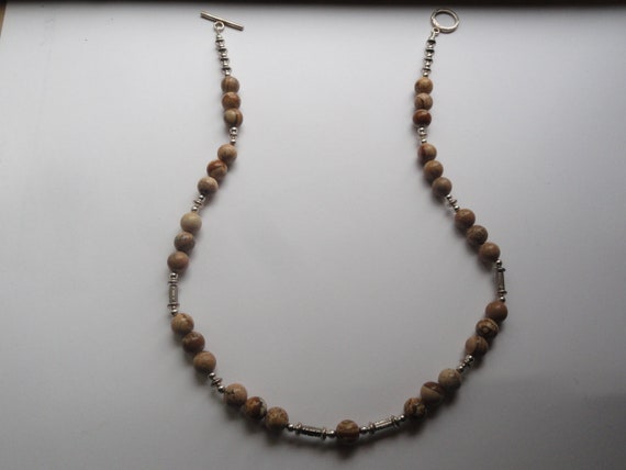 Vintage Sterling Silver Jasper Stone Necklace - image 1