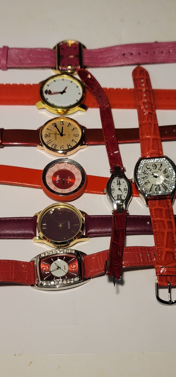 Lot of 8 Vintage Fashion Watches - Red Color Quar… - image 2