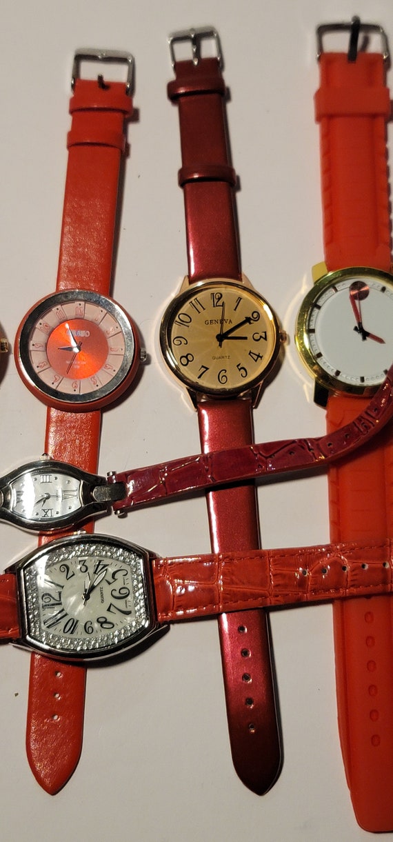 Lot of 8 Vintage Fashion Watches - Red Color Quar… - image 4