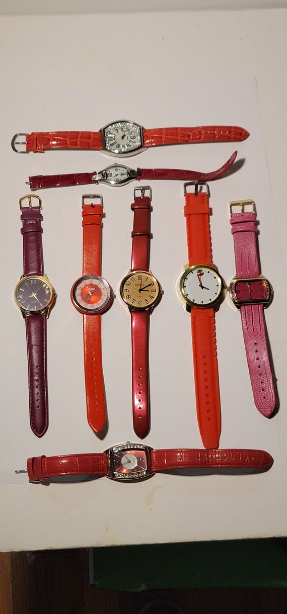 Lot of 8 Vintage Fashion Watches - Red Color Quar… - image 3
