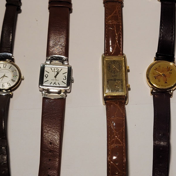 Lot of 4 Vintage Lady Quartz Watches W/ Leather Bands Anne Klein  - Estate Sale