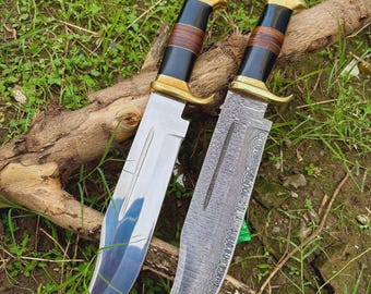 Out door Hunter Camping Bowie Knife Custom Handmade, D2 Steel Razor sharp Polished blade, Personalized knife, Boyfriend Gift, Damascus bowie