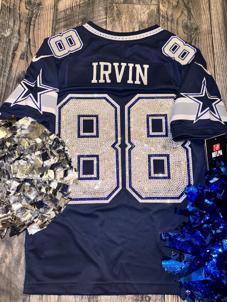 Camiseta deportiva personalizada con pedrería, ropa para el día del partido, estilo brillante personalizado. imagen 8