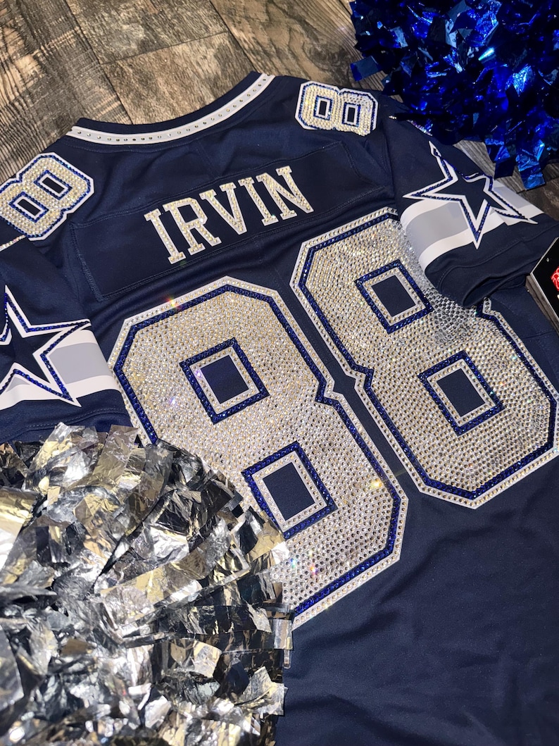 Camiseta deportiva personalizada con pedrería, ropa para el día del partido, estilo brillante personalizado. imagen 1