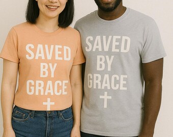 Saved by Grace Passende Hemden | Salbei grün Christian Tees | Paare Glaube Bekleidung