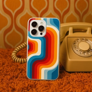 Funda para iPhone con rayas retro - Estética vintage de los años 70 y 80 - Patrón de ondas de colores