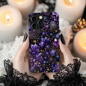 Whimsigoth Amethyst Crystal iPhone Case - Mystical Starry Sky Design - Fits iPhone 13, 14, 15, 16
