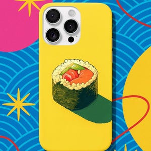Sushi iPhone case minimalist salmon and avocado roll cute kawaii aesthetic phone cover for iPhone 15 16 modern Japanese food case