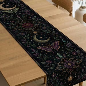 Whimsigoth Moon and Moth Celestial Stars Table Runner 16x72 inch