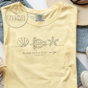 Bible Verse Psalm 46:10 Sea Shell Tee, Scripture Shirt, Faith Gift, Christian T-shirt