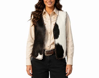 Cowhide Vest Women Genuine Leather Western Waistcoat Handmade Ranch Vest