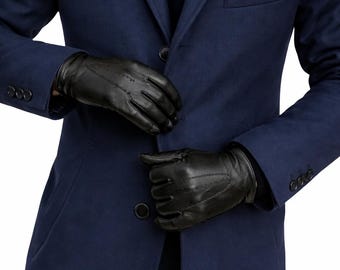 mens formal dress gloves Men's Black Leather – Classic Slim Fit With Strap Closure formal gloves men