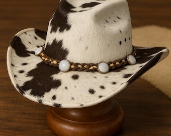 Genuine Hair On Cowhide Leather Cowboy Hat Handmade Cowhide
