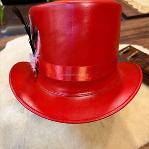 Handmade Red Leather Top Hat Steampunk Gothic Cosplay image 9