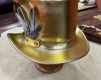 Golden Leather Steampunk Top Hat Handmade Gothic Victorian Festival Hat