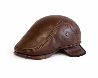 Genuine Leather Brown Newsboy Cap Ivy Hat Adjustable Unisex Leather Ivy & Flat Caps | - Genuine Sheepskin Leather Hat  main image 4