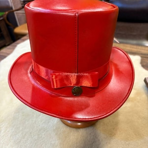 Handmade Red Leather Top Hat Steampunk Gothic Cosplay image 6