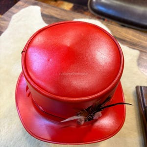Handmade Red Leather Top Hat Steampunk Gothic Cosplay image 5