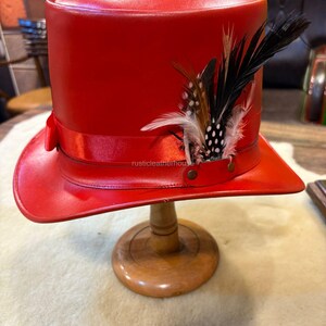 Handmade Red Leather Top Hat Steampunk Gothic Cosplay image 3